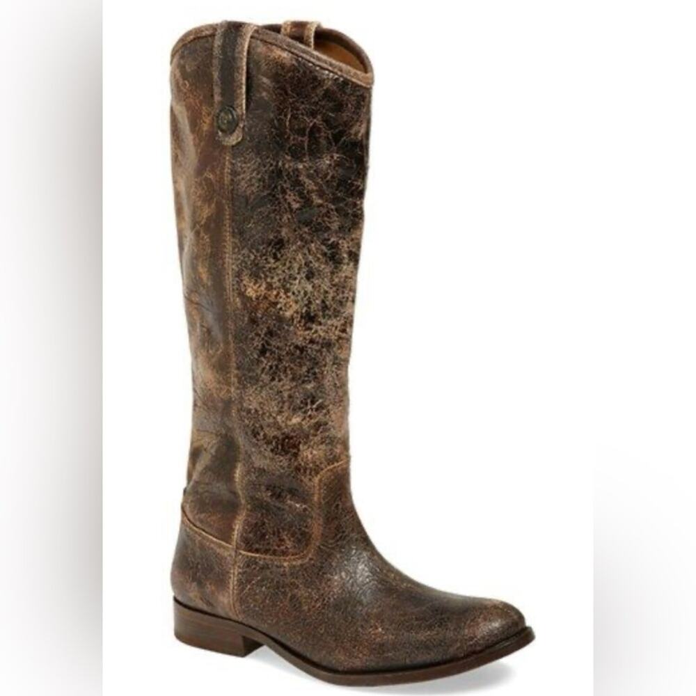 FRYE Melissa Button Riding Boots in Chocolate Glaze Vintage Distressed Size 6